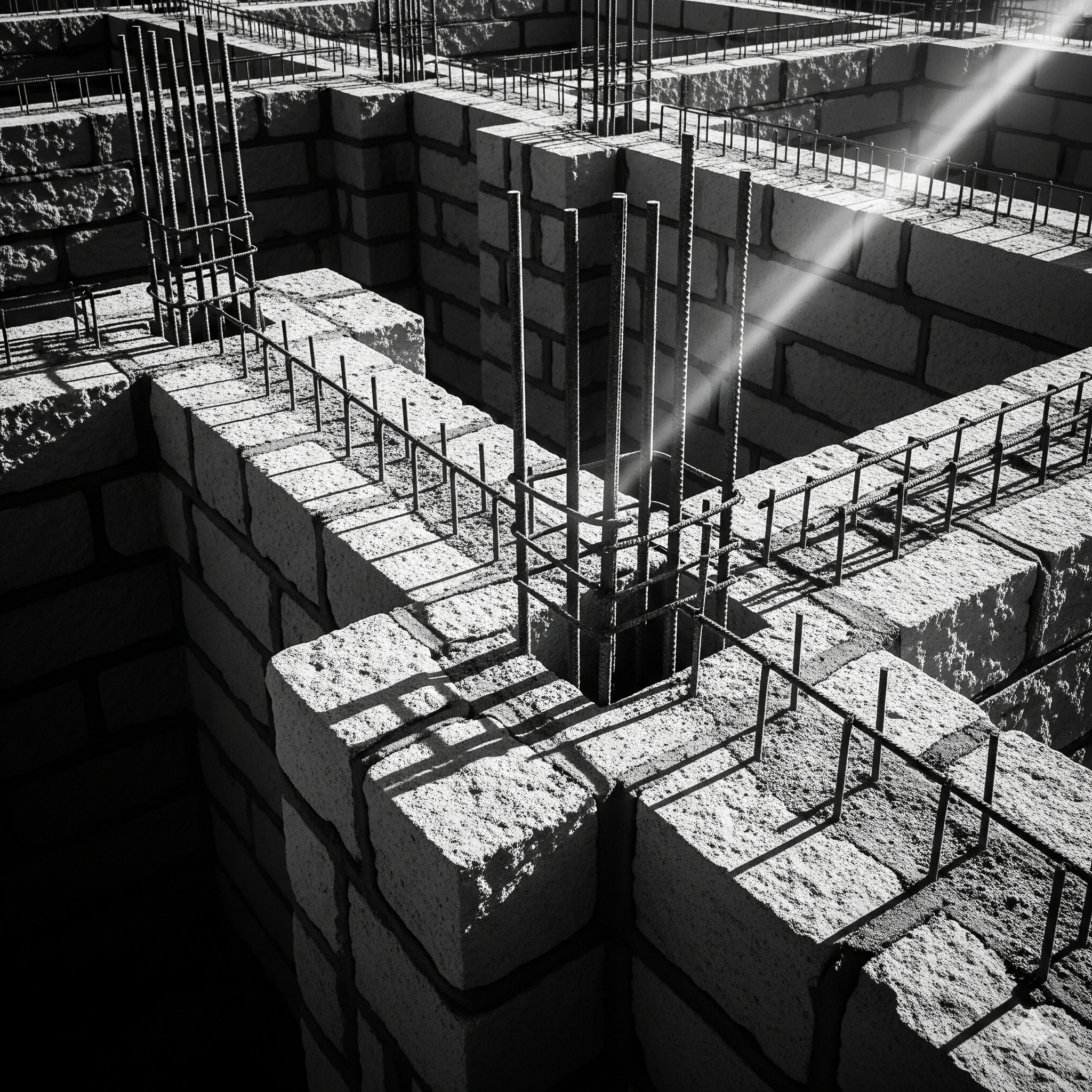 The solid stone foundation of a building, symbolizing a strong business foundation.