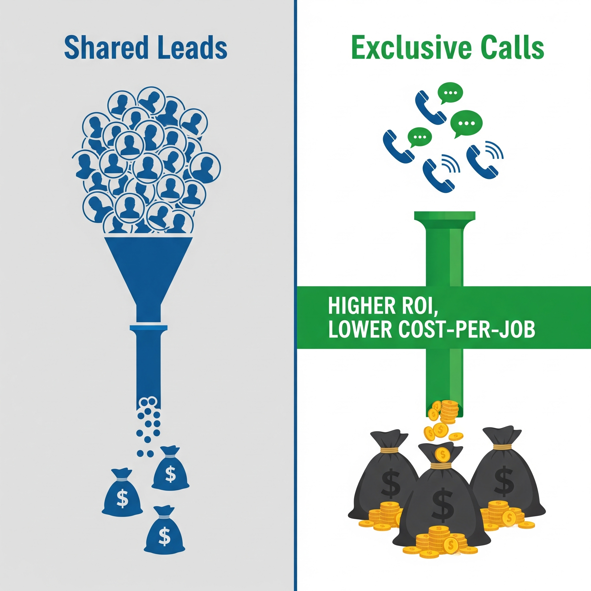 An infographic showing the superior ROI of exclusive leads compared to shared leads.