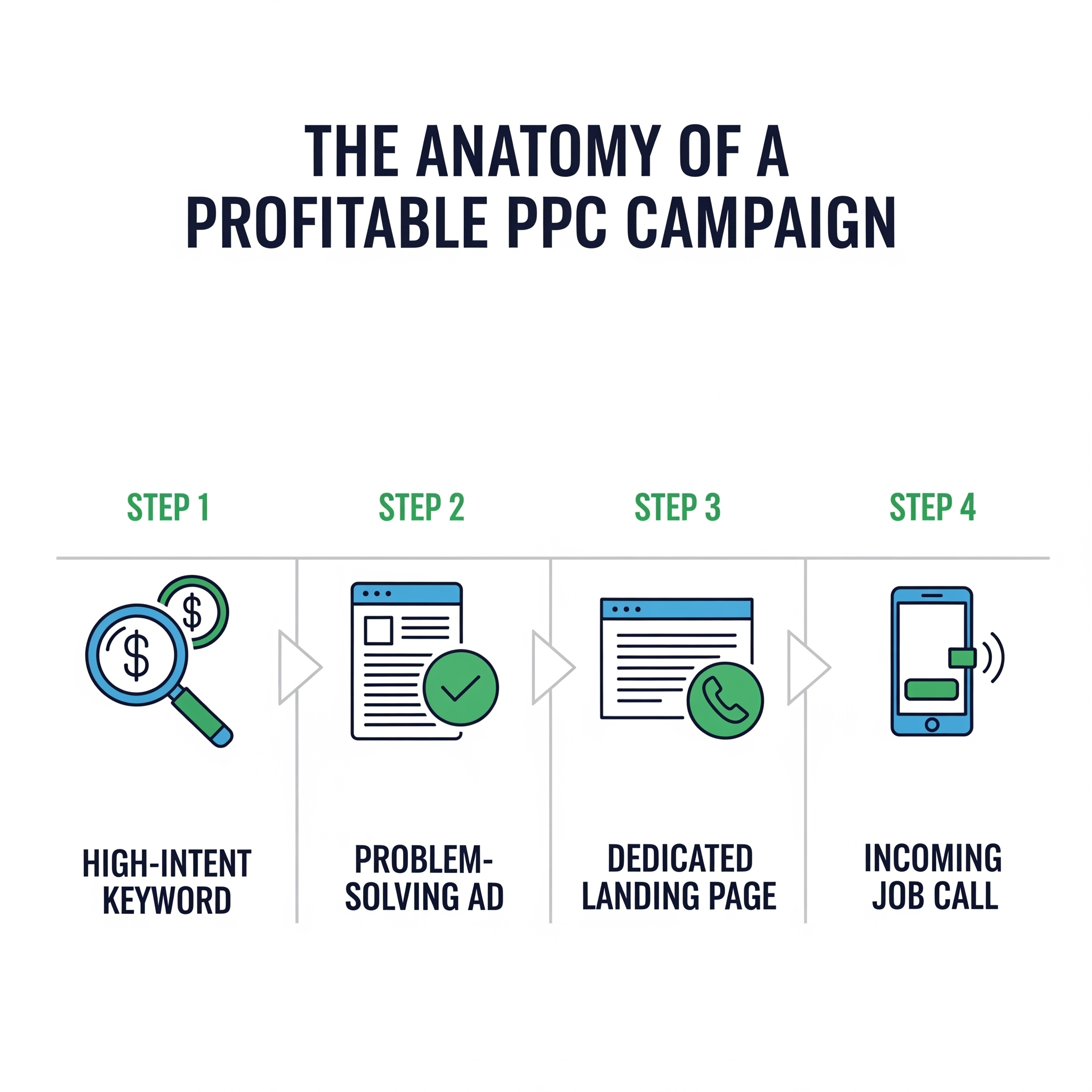 A flowchart showing a profitable PPC campaign structure.